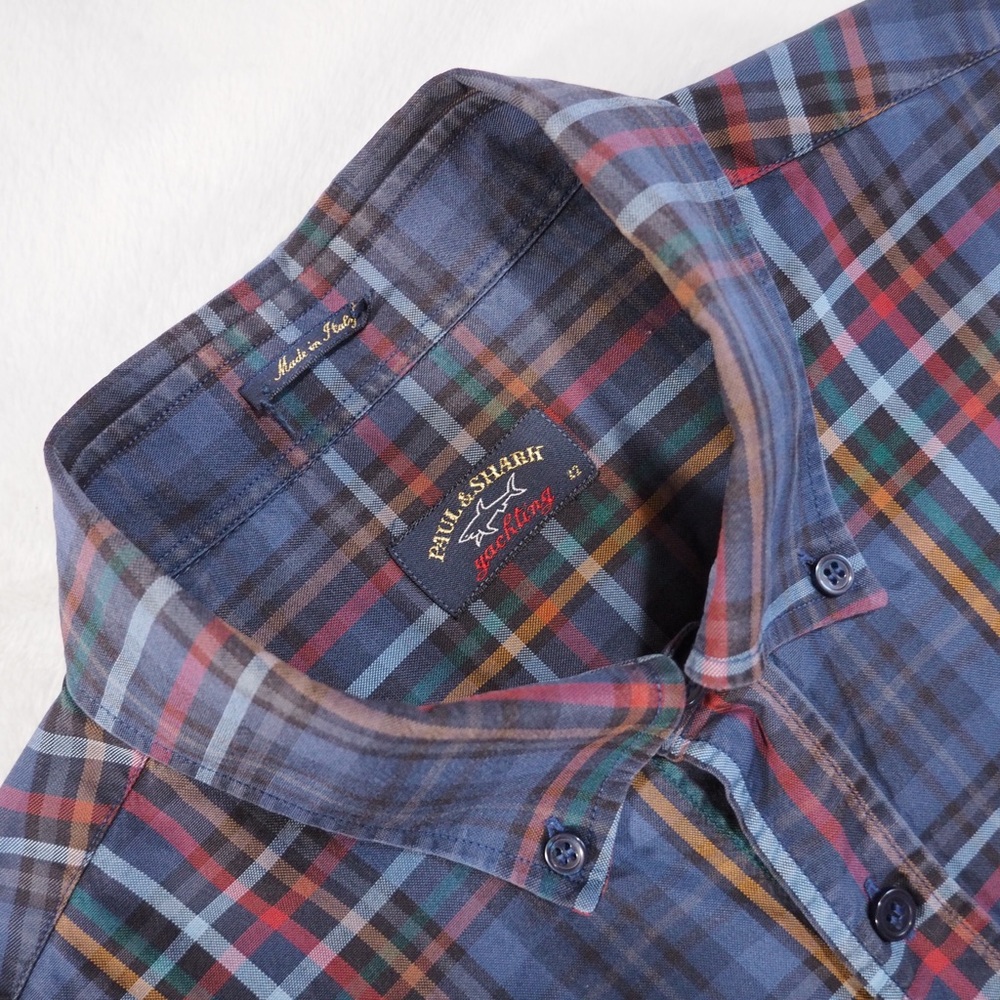 Paul & Shark Sz 42 Blue Multi-Color Plaid Button-Down Shirt - Picture 2 of 9